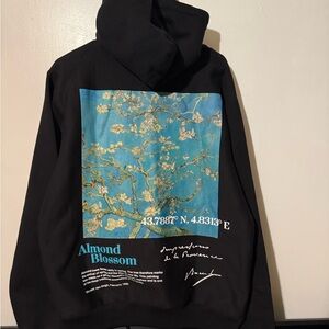 Black Hoodie with Almond Blossom Print